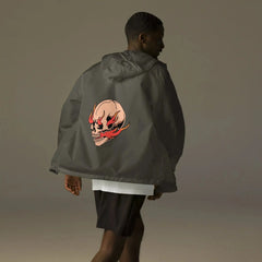 Men’s Lightweight Zip-Up Windbreaker - Flaming Skull - Trejaket