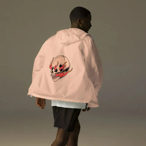 Men’s Lightweight Zip-Up Windbreaker - Flaming Skull  Trejaket