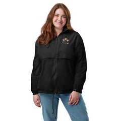 Women’s Basic Windbreaker - Embroidered Dog Face Circle Design - Trejaket