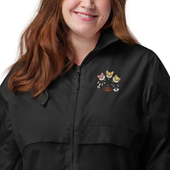 Women’s Basic Windbreaker - Embroidered Dog Face Circle Design - Trejaket