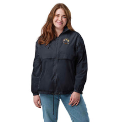 Women’s Basic Windbreaker - Embroidered Dog Face Circle Design - Trejaket
