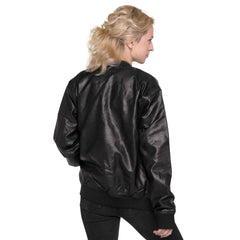 Women’s Leather Bomber - Labrador Hug Line Art Embroidery - Trejaket