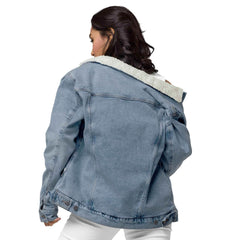 Women’s Sherpa Denim Jacket - Frenchie with Bow Design - Trejaket