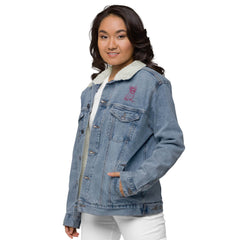 Women’s Sherpa Denim Jacket - Frenchie with Bow Design - Trejaket